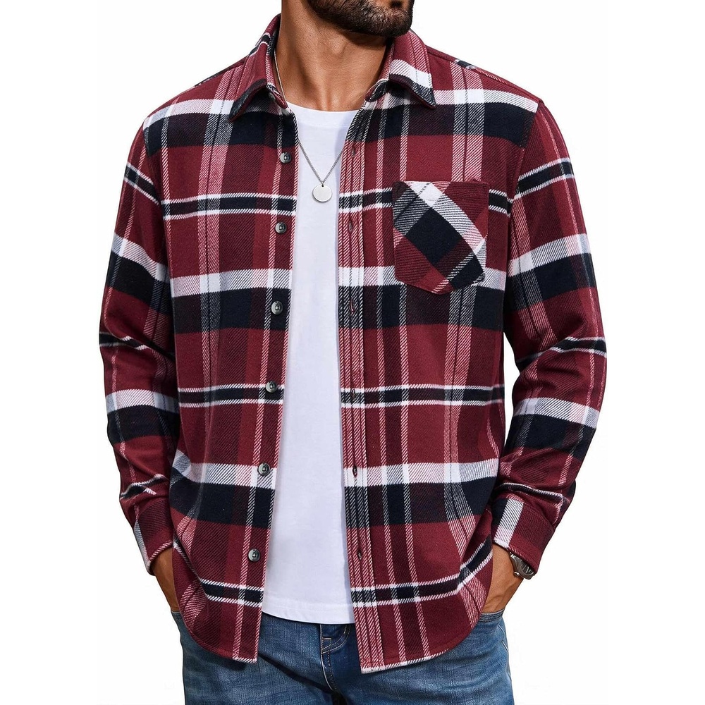 image:imageCOOFANDY Mens Flannel Shirts Long Sleeve Plaid Button Down Shirt JacketsWine Red Plaid