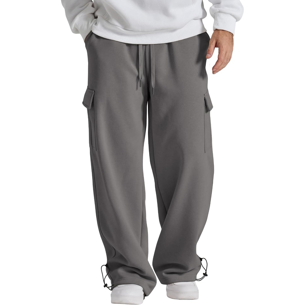image:imageCOOFANDY Mens Fleece Cargo Sweatpants Baggy Wide Leg Joggers with PocketsDark Grey