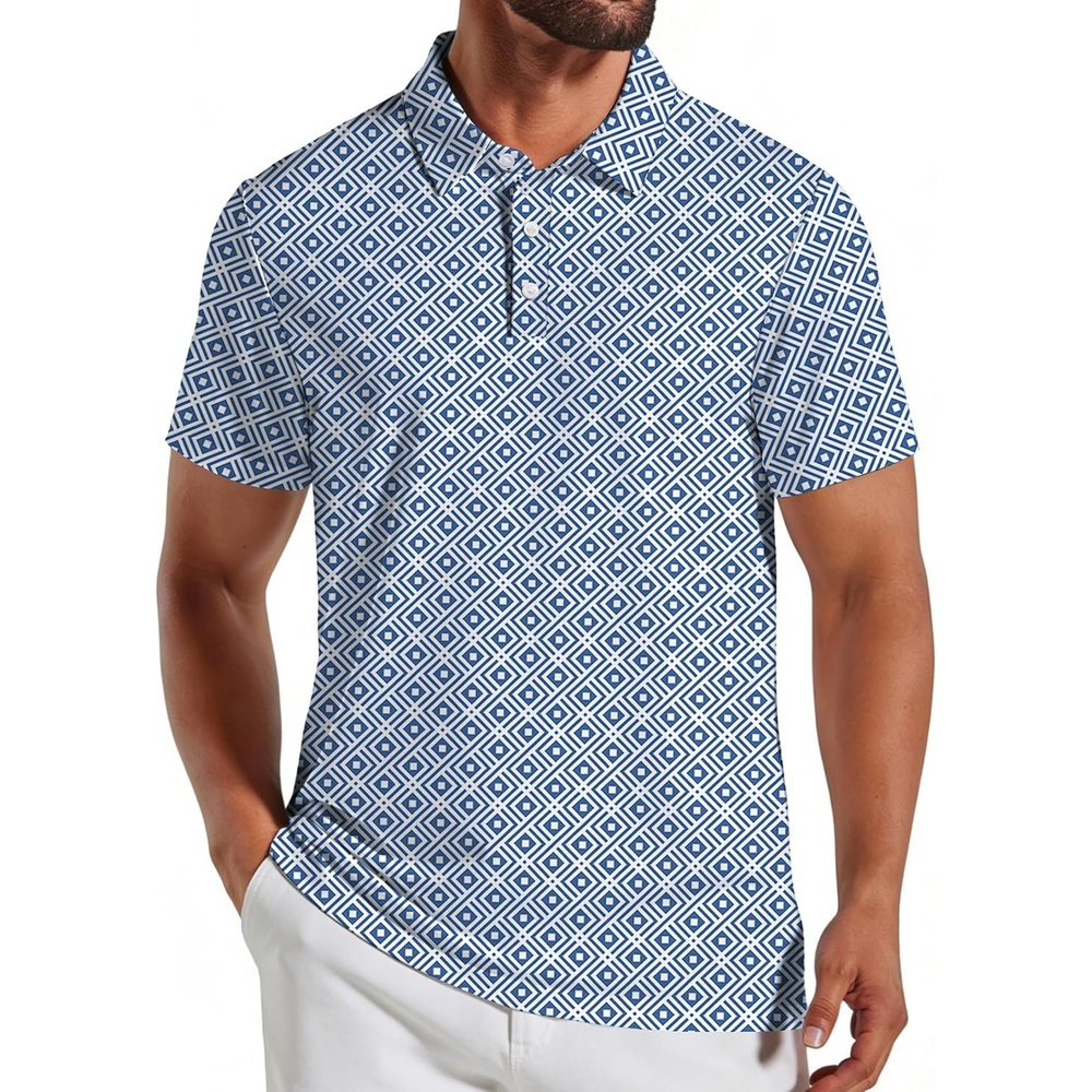 image:imageCOOFANDY Mens Golf Polo Shirts Short Sleeve Quick Dry Casual Collared ShirtBlue Geometric