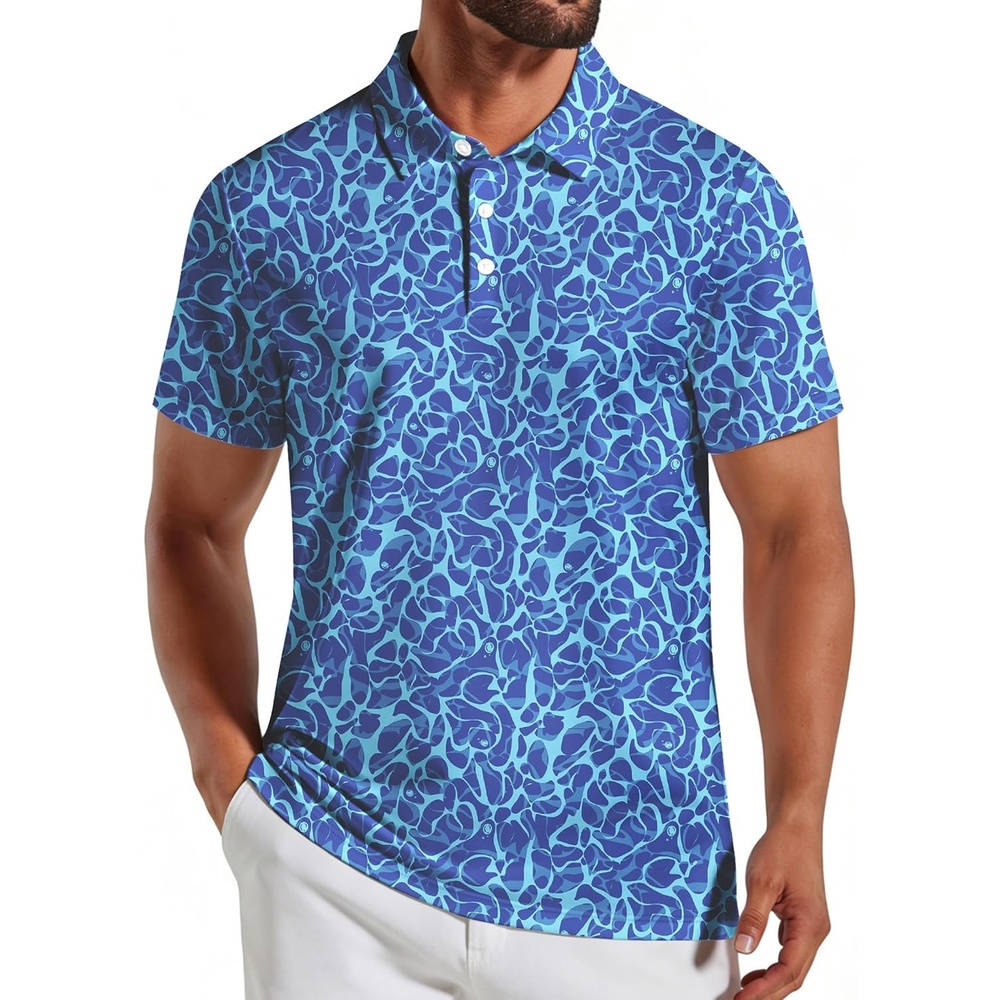 image:imageCOOFANDY Mens Golf Polo Shirts Short Sleeve Quick Dry Casual Collared ShirtBlue Ripple