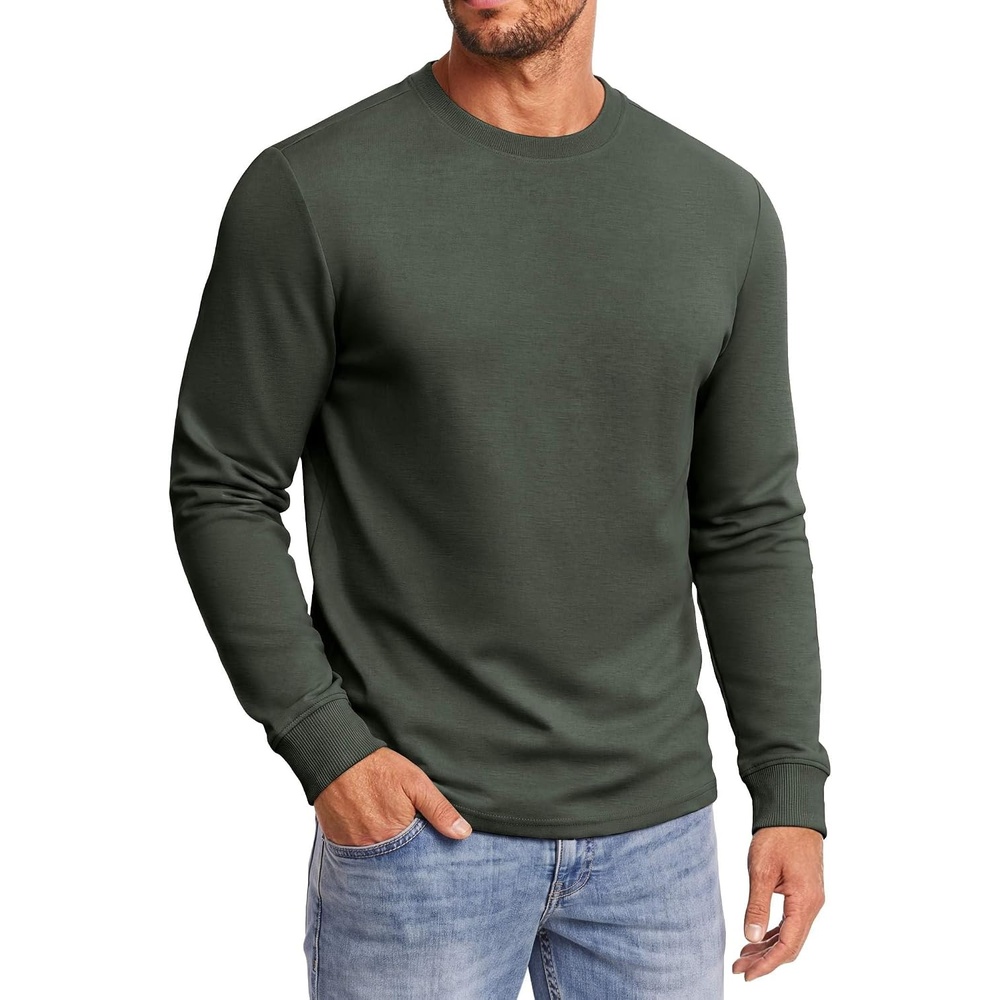 image:imageCOOFANDY Mens Heavyweight Long Sleeve TShirt Cotton Crew Neck Basic TeeArmy Green