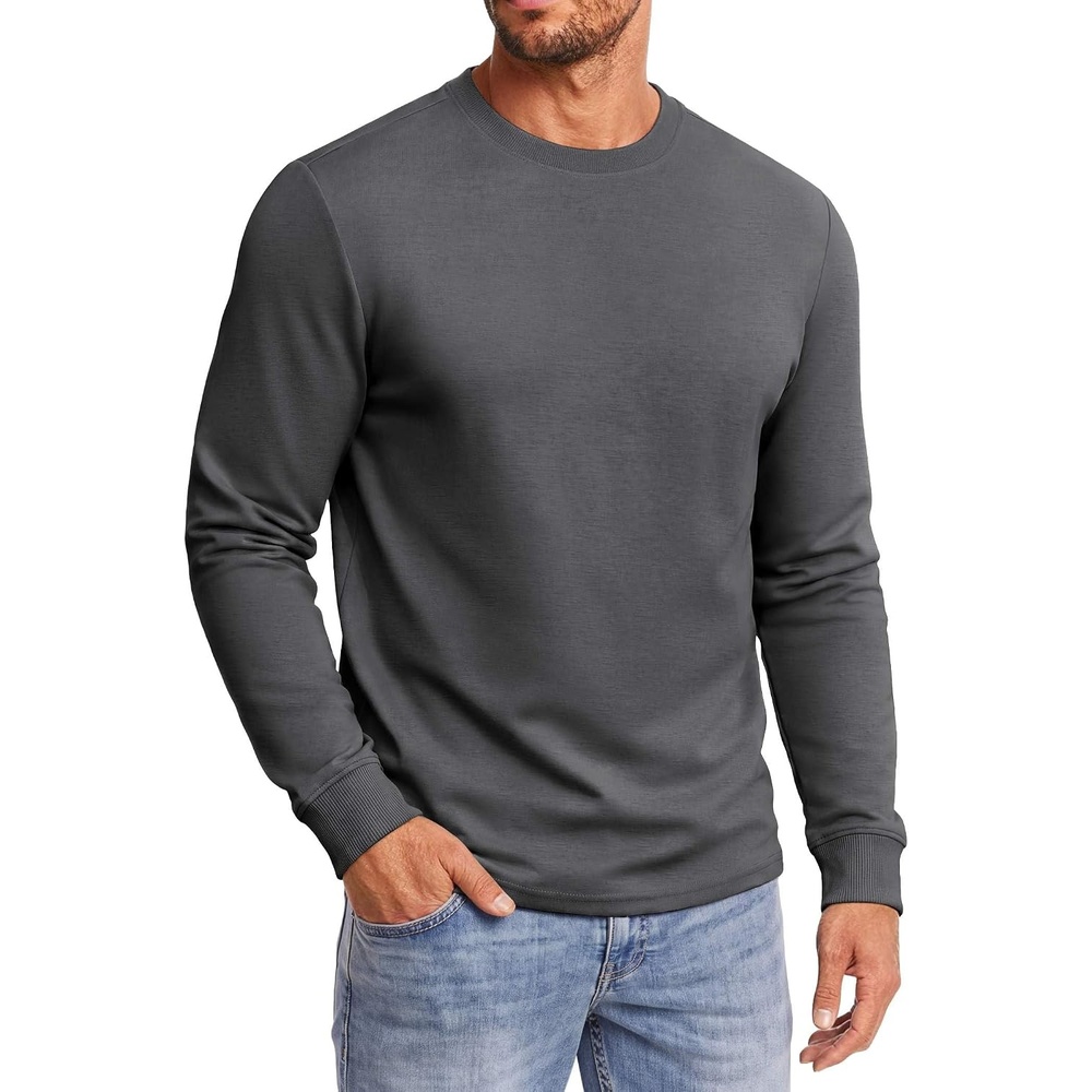 image:imageCOOFANDY Mens Heavyweight Long Sleeve TShirt Cotton Crew Neck Basic TeeDark Grey