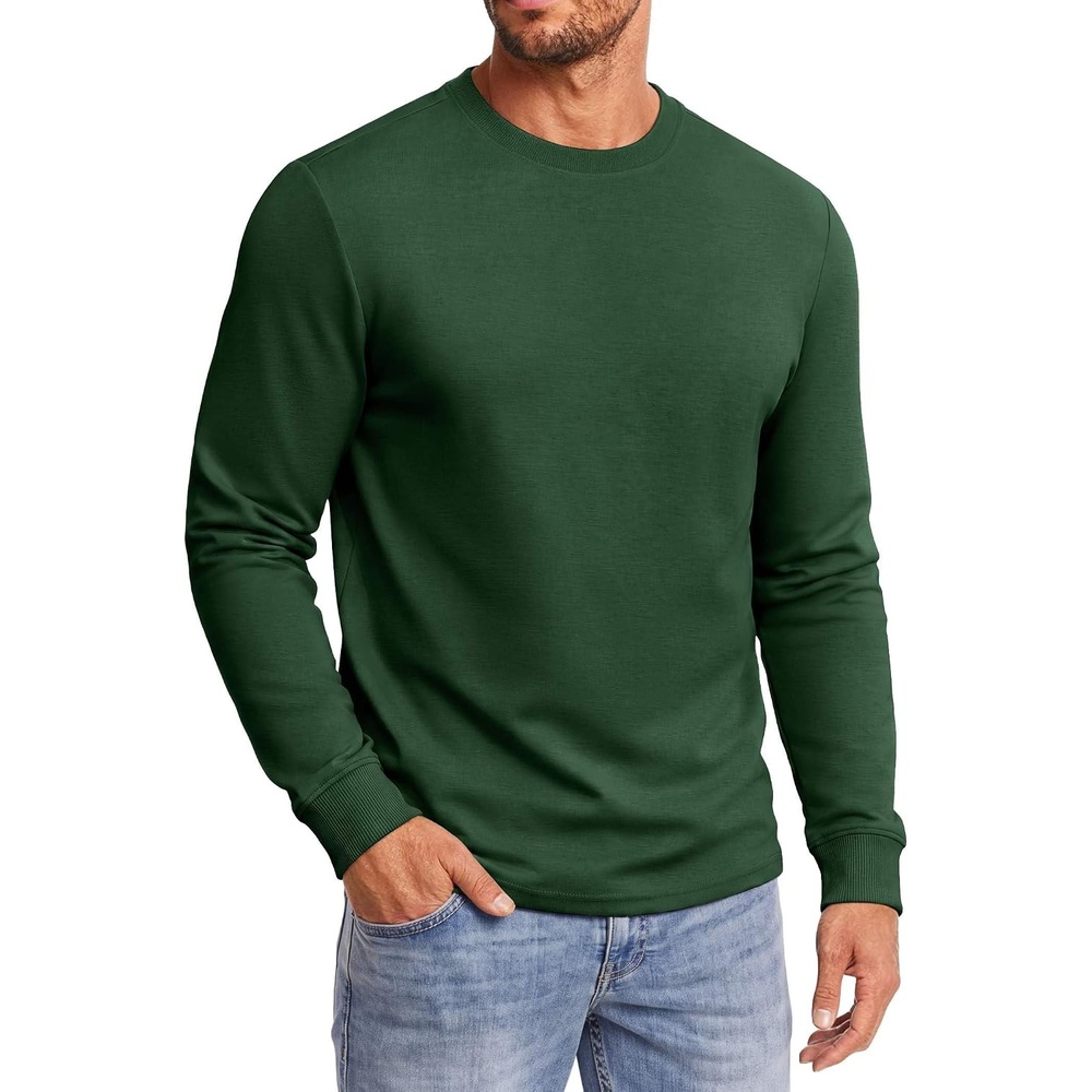 image:imageCOOFANDY Mens Heavyweight Long Sleeve TShirt Cotton Crew Neck Basic TeeGreen