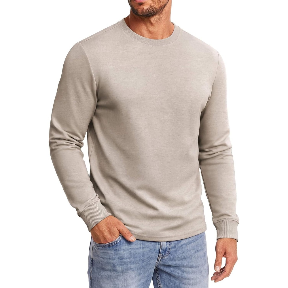 image:imageCOOFANDY Mens Heavyweight Long Sleeve TShirt Cotton Crew Neck Basic TeeKhaki