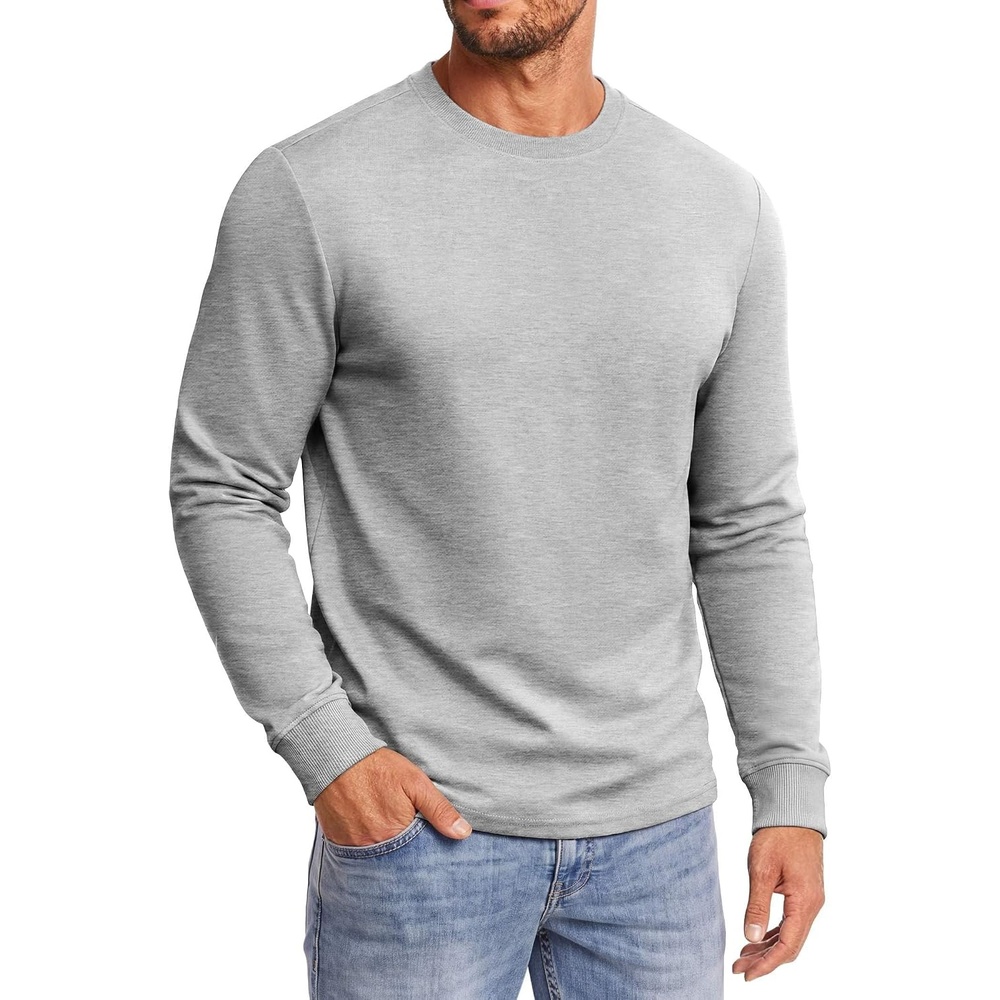 image:imageCOOFANDY Mens Heavyweight Long Sleeve TShirt Cotton Crew Neck Basic TeeLight Grey