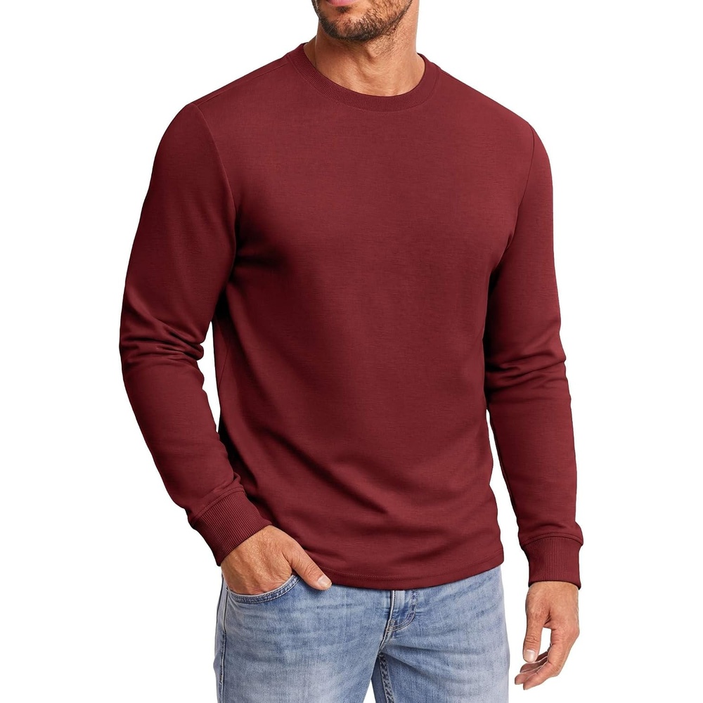 image:imageCOOFANDY Mens Heavyweight Long Sleeve TShirt Cotton Crew Neck Basic TeeWine Red