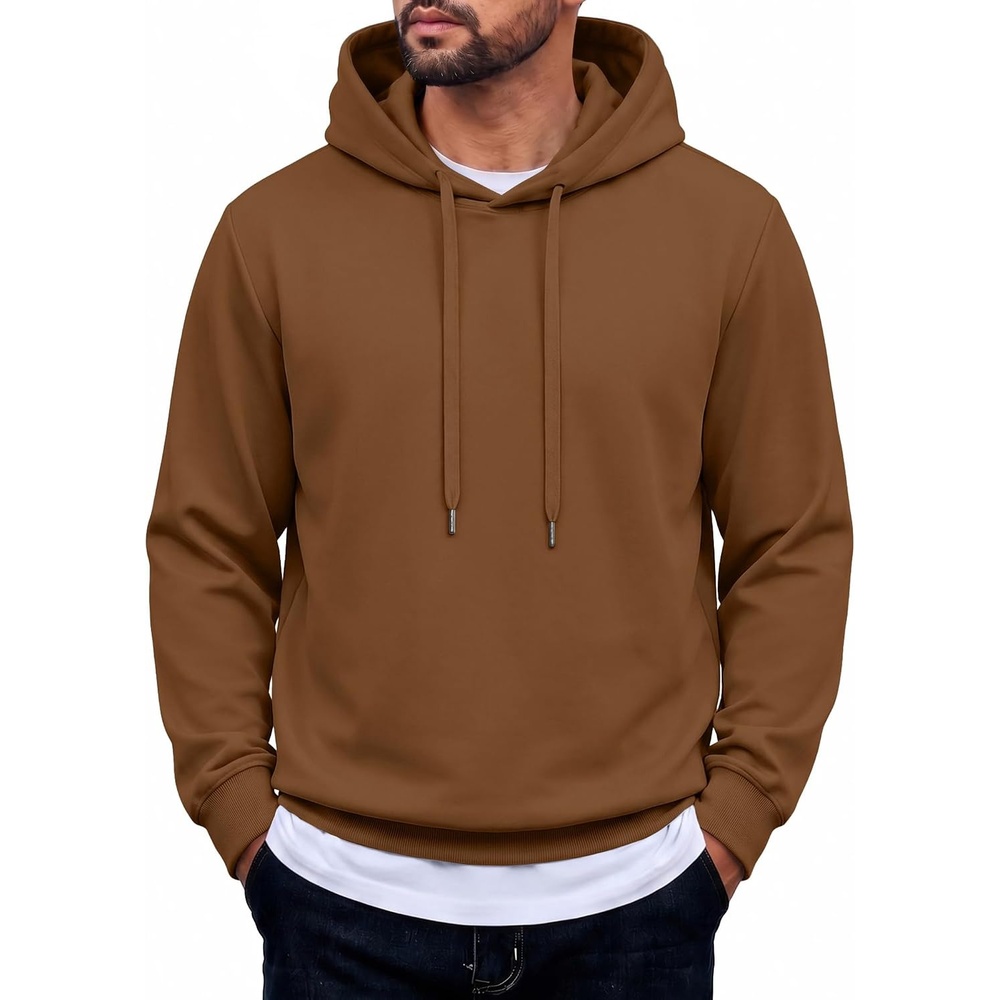 image:imageCOOFANDY Mens Hoodie Pullover Hooded Sweatshirt Casual Fashion Solid FallLight Brown