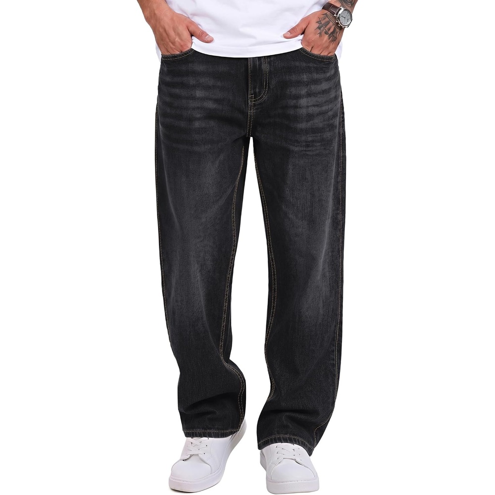 image:imageCOOFANDY Mens Jeans Relaxed Fit Stretch Denim Straight Leg Casual PantsBlack