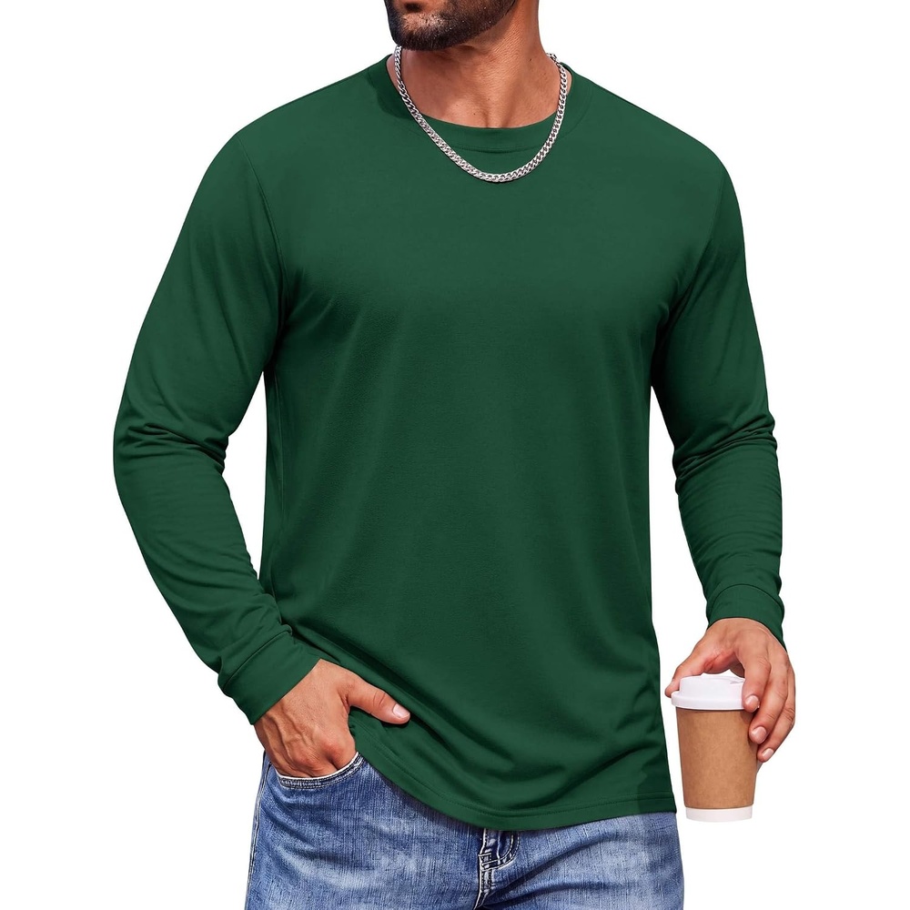 image:imageCOOFANDY Mens Long Sleeve TShirts Crew Neck RegularFit Tee Shirts Casual Basic TshirtsGreen