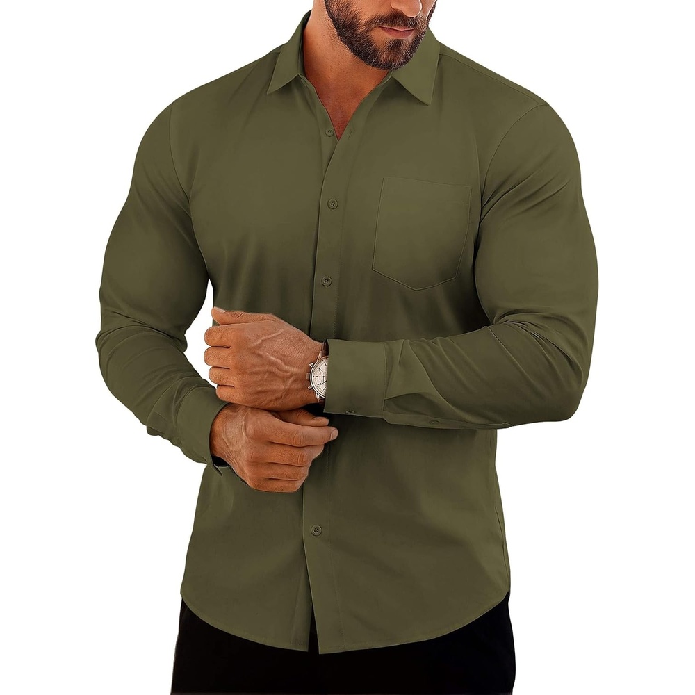 image:imageCOOFANDY Mens Muscle Fit Dress Shirts Button Down Long Sleeve ShirtArmy Green