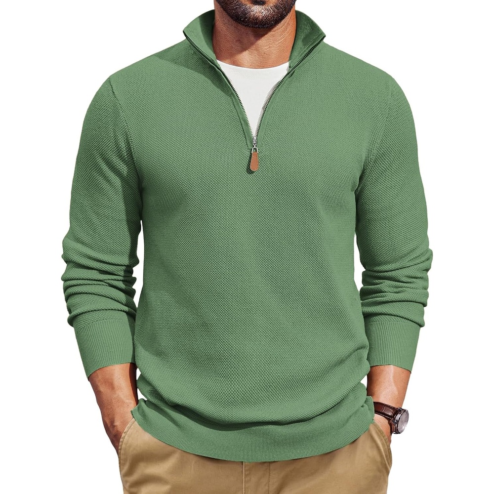 image:imageCOOFANDY Mens Quarter Zip Pullover Dress Regular Fit Mock Neck SweaterSage Green