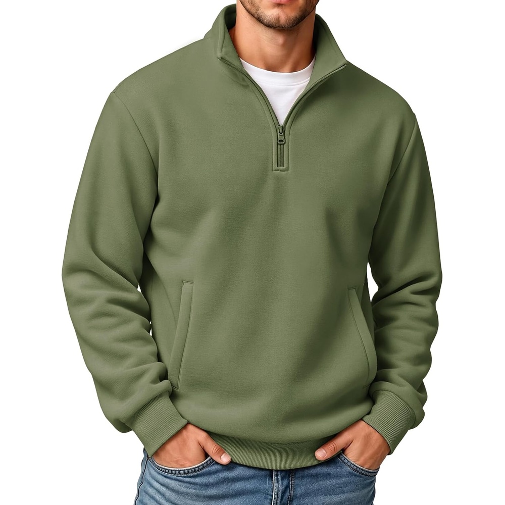 image:imageCOOFANDY Mens Quarter Zip Pullover Sweatshirt Fleece Mock Neck with PocketArmy Green