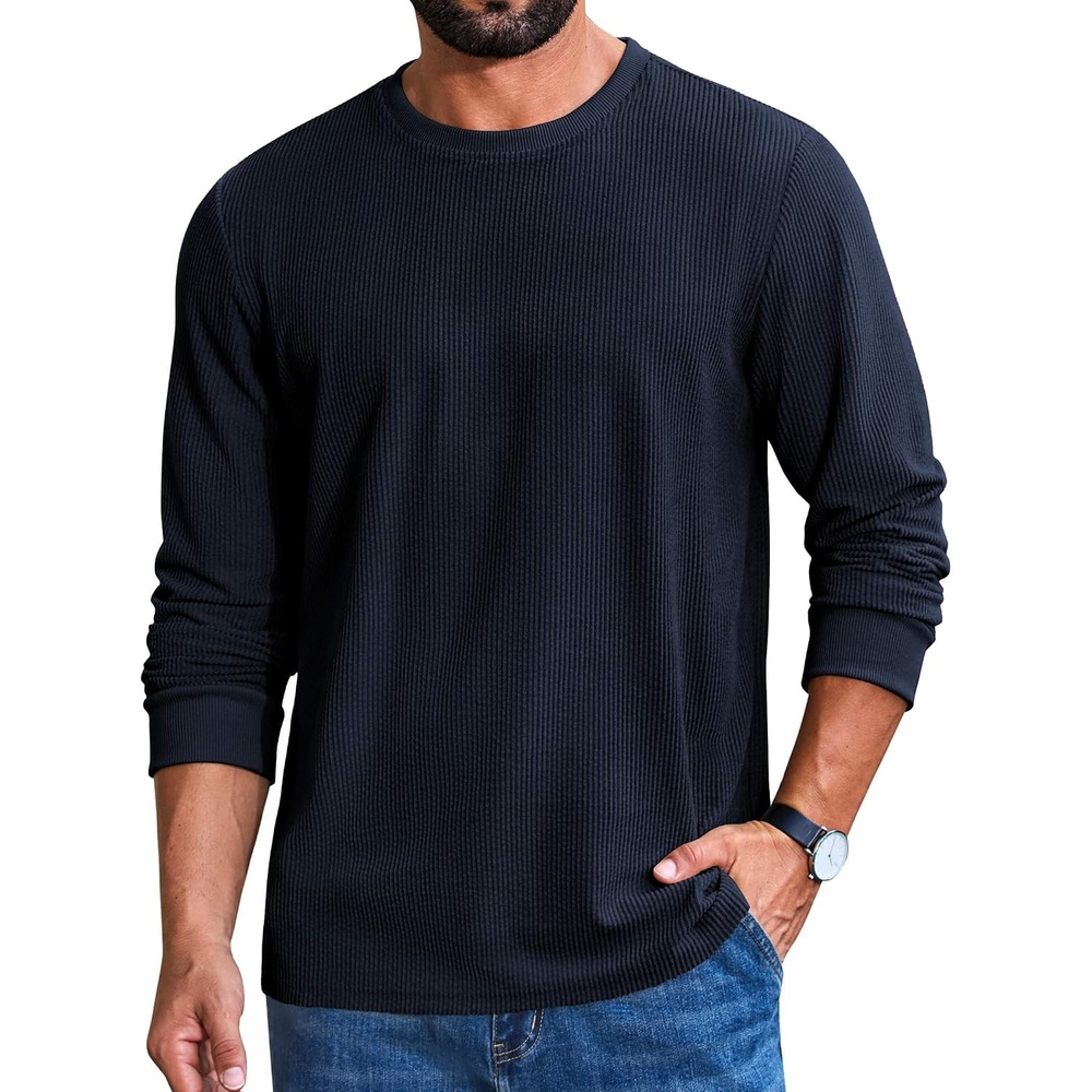 image:imageCOOFANDY Mens Ribbed Long Sleeve Shirt Crew Neck Casual Basic TShirtBlue Violet