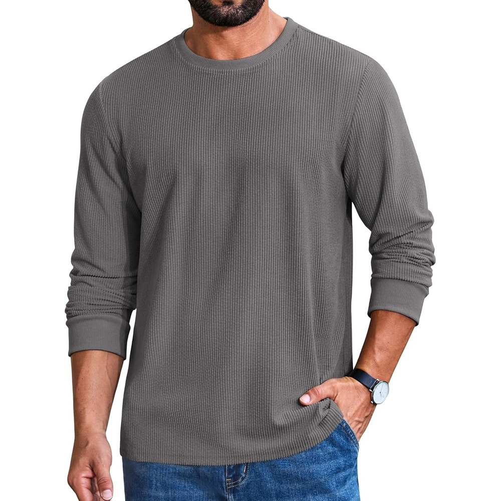 image:imageCOOFANDY Mens Ribbed Long Sleeve Shirt Crew Neck Casual Basic TShirtDark Gray