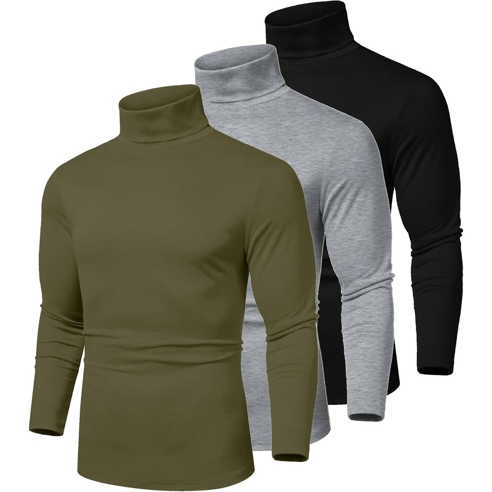 image:imageCOOFANDY Mens Slim Fit Basic Turtleneck Long Sleeve Lightweight Pullover Sweaters Casual Knitted Tops3 Pack BlackArmy GreenLight Grey
