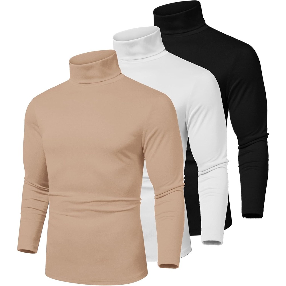 image:imageCOOFANDY Mens Slim Fit Basic Turtleneck Long Sleeve Lightweight Pullover Sweaters Casual Knitted Tops3 Pack  BlackWhiteKhaki