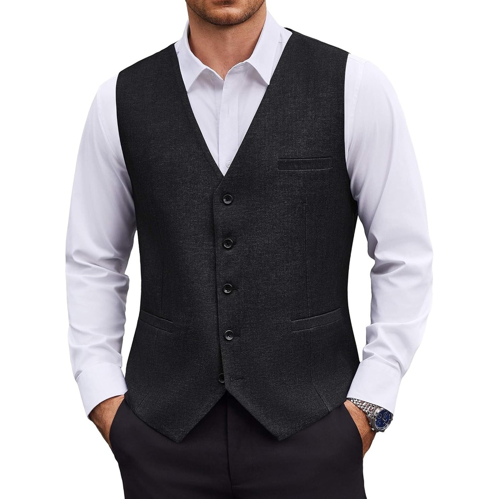 image:imageCOOFANDY Mens Suit Vest Business Casual Dress Vest Wedding Prom WaistcoatBlack