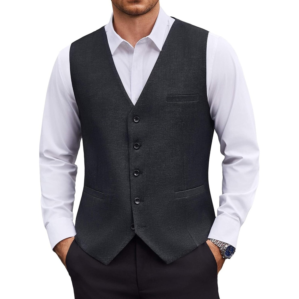 image:imageCOOFANDY Mens Suit Vest Business Casual Dress Vest Wedding Prom WaistcoatGray