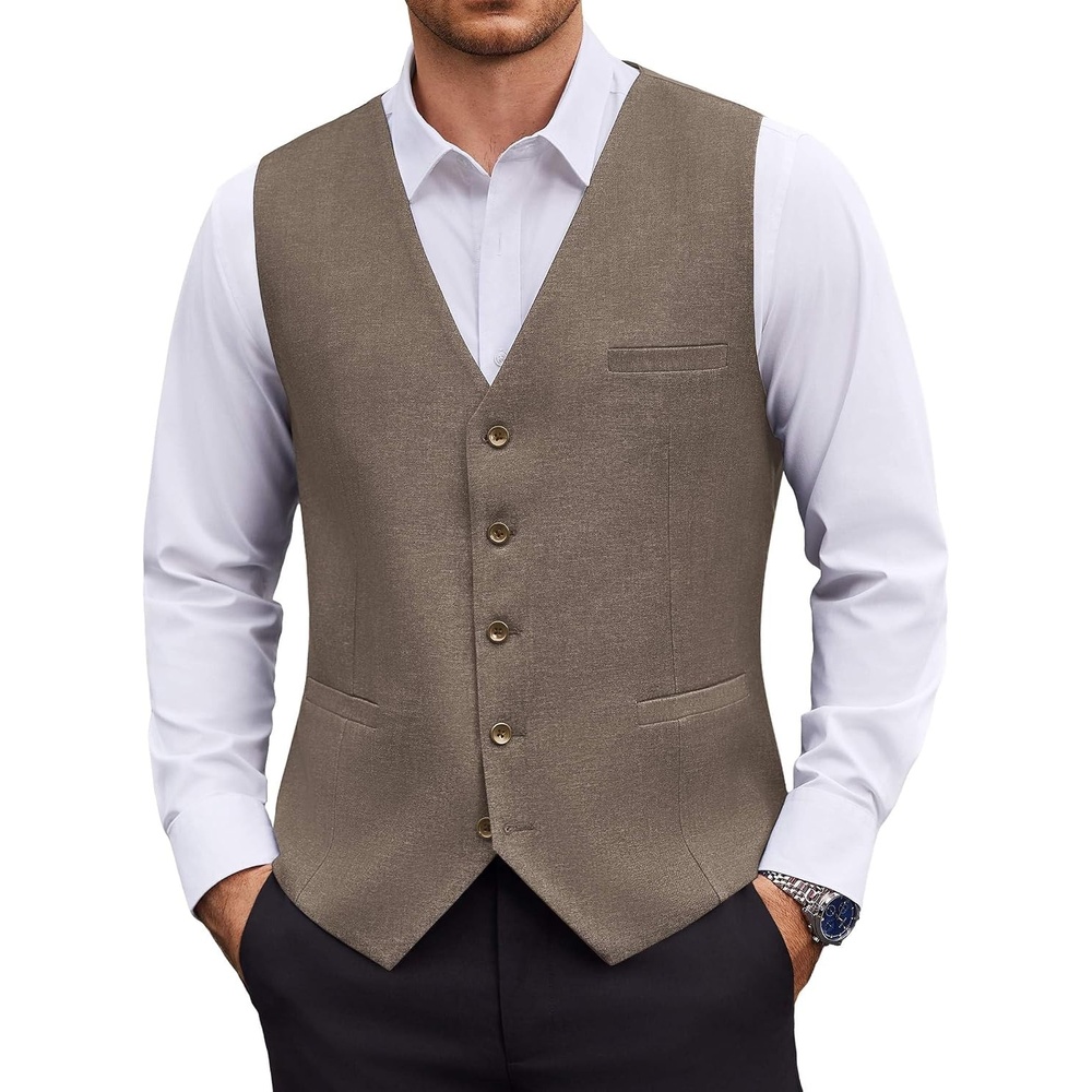 image:imageCOOFANDY Mens Suit Vest Business Casual Dress Vest Wedding Prom WaistcoatKhaki