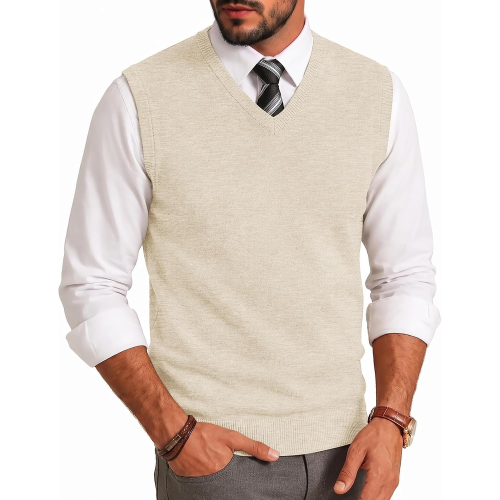 image:imageCOOFANDY Mens Sweater Vest Wool Blended Casual Sleeveless Knit PulloverWhite
