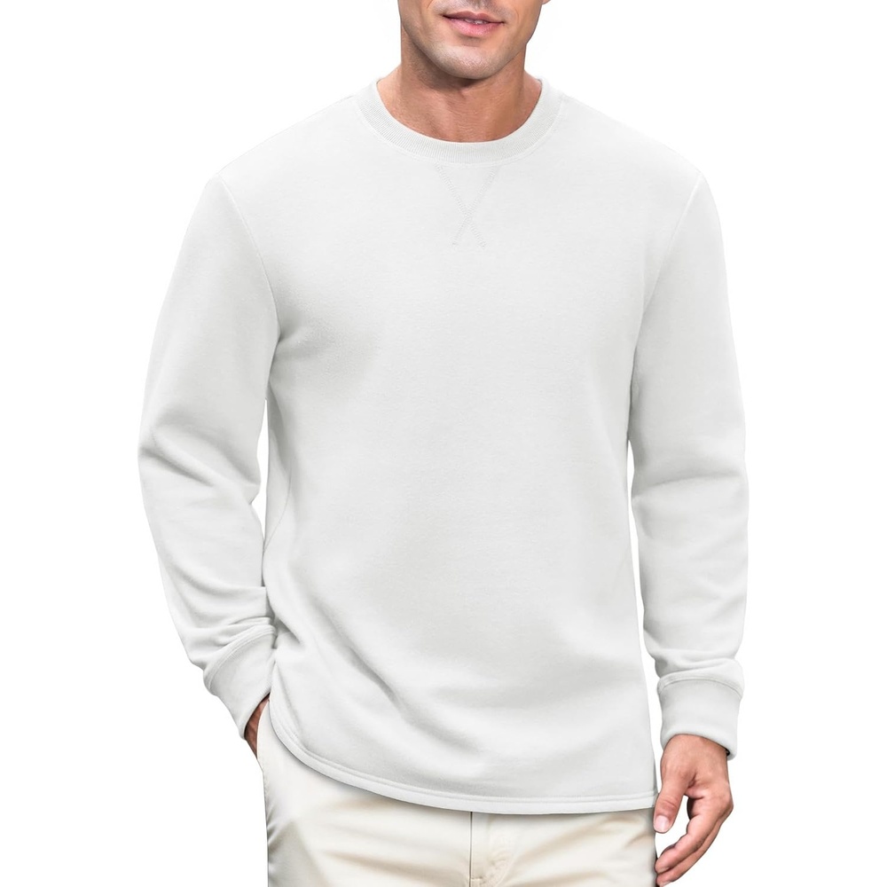 image:imageCOOFANDY Mens Sweatshirt Crew Neck Lightweight Fleece Pullover TShirtWhite