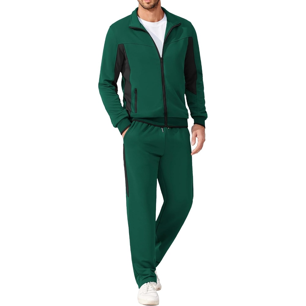 image:imageCOOFANDY Mens Tracksuits 2 Piece Jogging Athletic Sweatsuits Full Zip SetArmy Greenblack