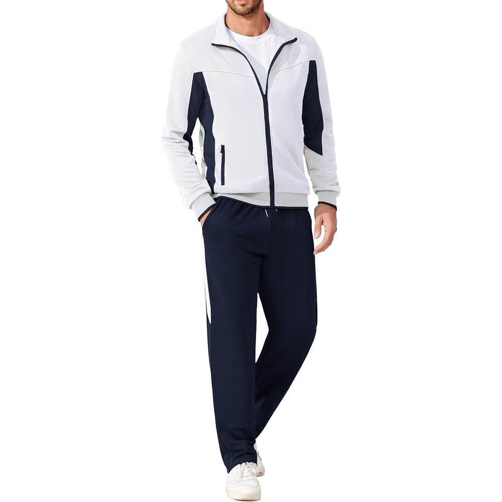 image:imageCOOFANDY Mens Tracksuits 2 Piece Jogging Athletic Sweatsuits Full Zip SetWhitenavy Blue