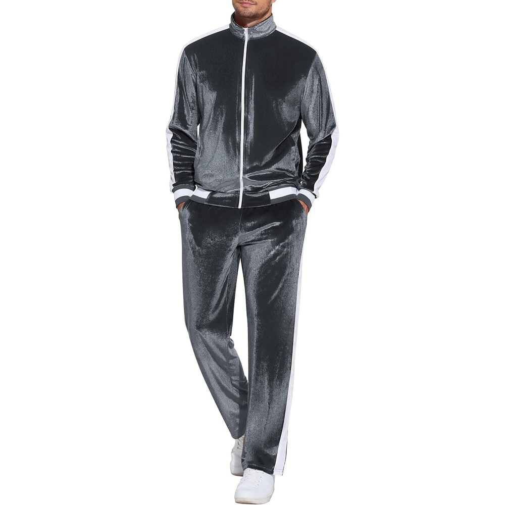 image:imageCOOFANDY Mens Velour Tracksuit 2 Piece Set Velvet Track Suits for PartyDark Grey