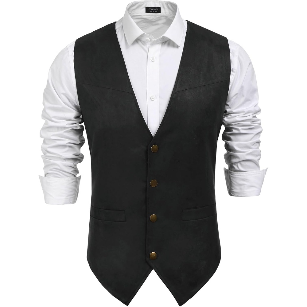 image:imageCOOFANDY Mens Western Vest Suede Cowboy Vest Casual Slim Fit WaistcoatBlack