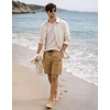 COOFANDY Mens Casual Cotton 9” Shorts Drawstring Summer Beach Chino Shorts(Dark Khaki)