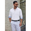COOFANDY Men’s Dress Shirts Stretch Long Sleeve Casual Button Down Shirts(White – Blue)
