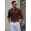 COOFANDY Men’s Dress Shirts Stretch Long Sleeve Casual Button Down Shirts(Wine Red)