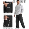 COOFANDY Men’s Fleece Cargo Sweatpants Baggy Wide Leg Joggers with Pockets(Black)