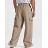 COOFANDY Men’s Fleece Cargo Sweatpants Baggy Wide Leg Joggers with Pockets(Khaki)