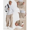 COOFANDY Men’s Fleece Cargo Sweatpants Baggy Wide Leg Joggers with Pockets(Light Khaki)