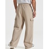 COOFANDY Men’s Fleece Cargo Sweatpants Baggy Wide Leg Joggers with Pockets(Light Khaki)