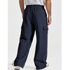 COOFANDY Men’s Fleece Cargo Sweatpants Baggy Wide Leg Joggers with Pockets(Navy Blue)