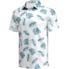 COOFANDY Mens Golf Polo Shirts Short Sleeve Quick Dry Casual Collared Shirt(White Blue Leaf)