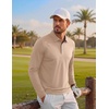 COOFANDY Men’s Long Sleeve Polo Shirt Collared Performance Golf Shirts(Khaki)