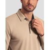 COOFANDY Men’s Long Sleeve Polo Shirt Collared Performance Golf Shirts(Khaki)