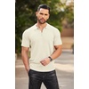 COOFANDY Men’s Quarter Zip Polo Shirt Short Sleeve Ribbed Knit Golf Tee(Beige)