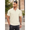 COOFANDY Men’s Quarter Zip Polo Shirt Short Sleeve Ribbed Knit Golf Tee(Beige)