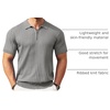 COOFANDY Men’s Quarter Zip Polo Shirt Short Sleeve Ribbed Knit Golf Tee(Light Grey)