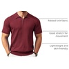 COOFANDY Men’s Quarter Zip Polo Shirt Short Sleeve Ribbed Knit Golf Tee(Wine Red)