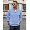 COOFANDY Men’s Quarter Zip Pullover Dress Regular Fit Mock Neck Sweater(Light Blue)