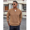 COOFANDY Men’s Quarter Zip Pullover Dress Regular Fit Mock Neck Sweater(Light Brown)