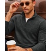COOFANDY Men’s Quarter Zip Pullover Sweater Regular Fit Fleece Sweatshirt(Dark Grey)