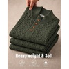 COOFANDY Mens Sweater Cable Knit V Neck Quarter Button Henley Long Sleeve(Army Green)