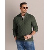 COOFANDY Mens Sweater Cable Knit V Neck Quarter Button Henley Long Sleeve(Army Green)