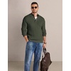 COOFANDY Mens Sweater Cable Knit V Neck Quarter Button Henley Long Sleeve(Army Green)